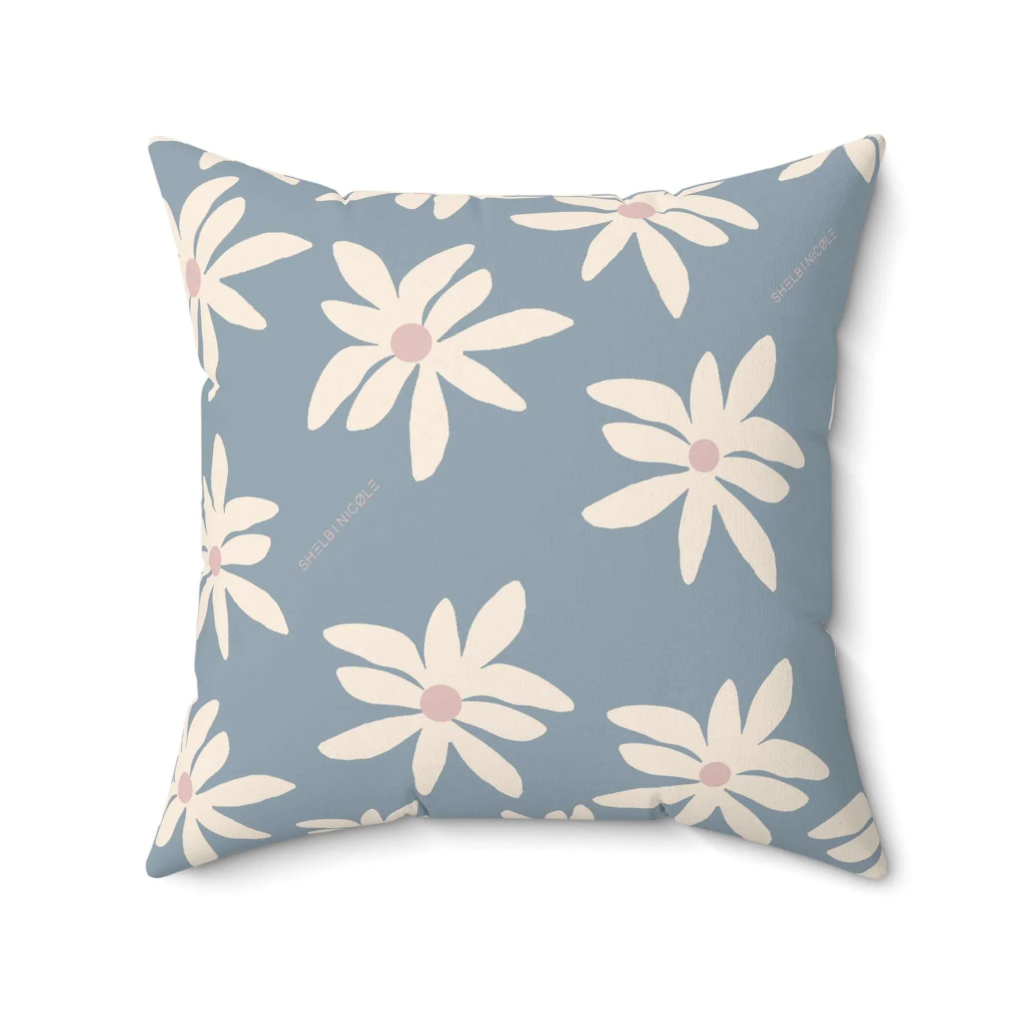Blue & Tan Floral Throw Pillow by Shelbi Nicole