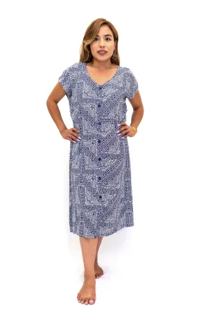 Blue Cotton Button Dress