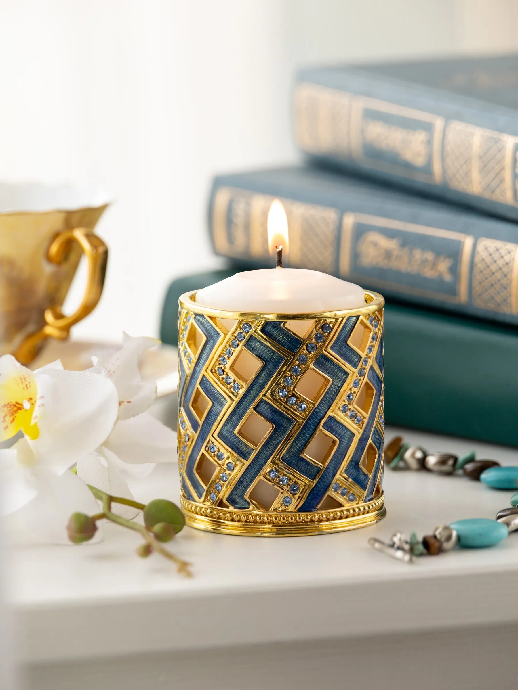 Blue Decorated Candle Holder