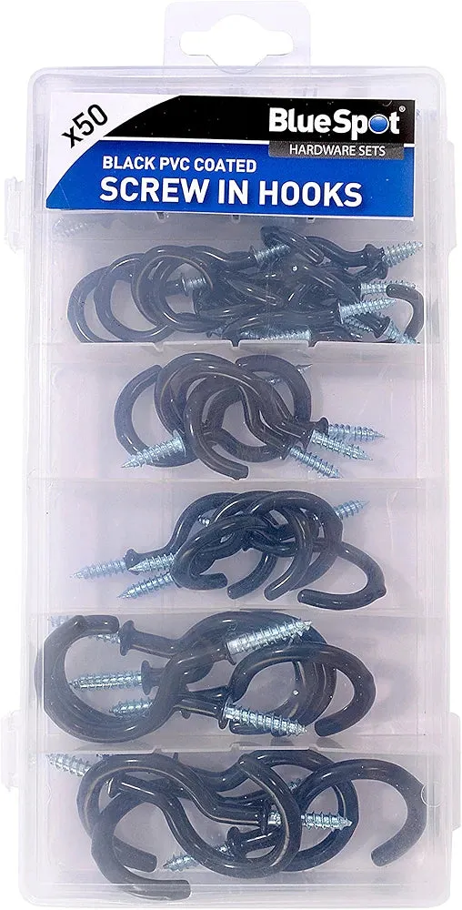 Blue Spot 40594 PVC Hook Assortment   Storage Case - Black (50PC)