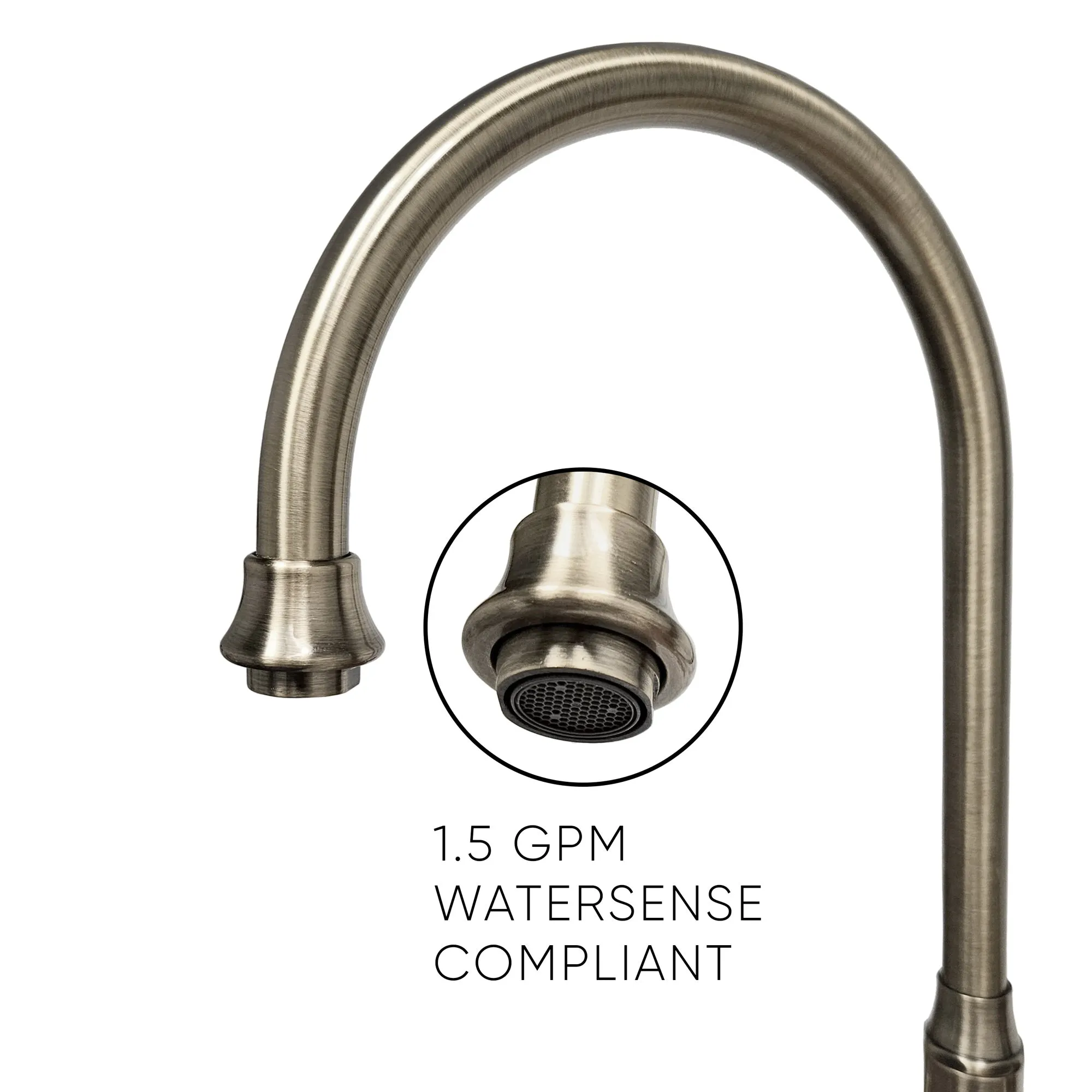 Bridge Faucet with Long Gooseneck Swivel Spout, Cross Handles and Solid Brass Side Spray