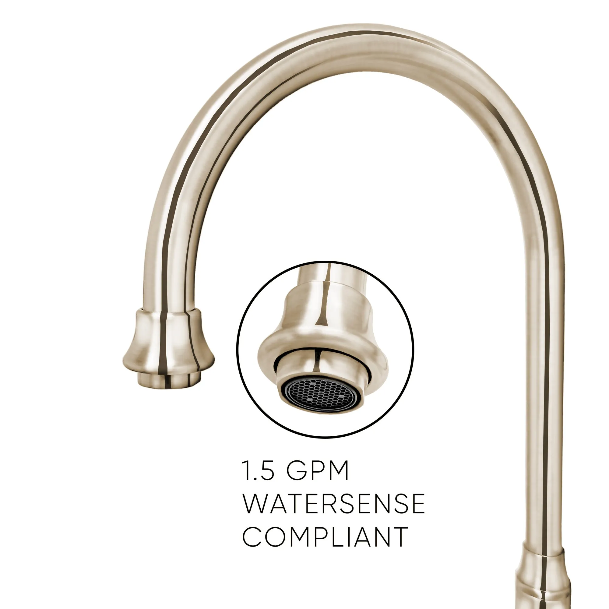 Bridge Faucet with Long Gooseneck Swivel Spout, Cross Handles and Solid Brass Side Spray