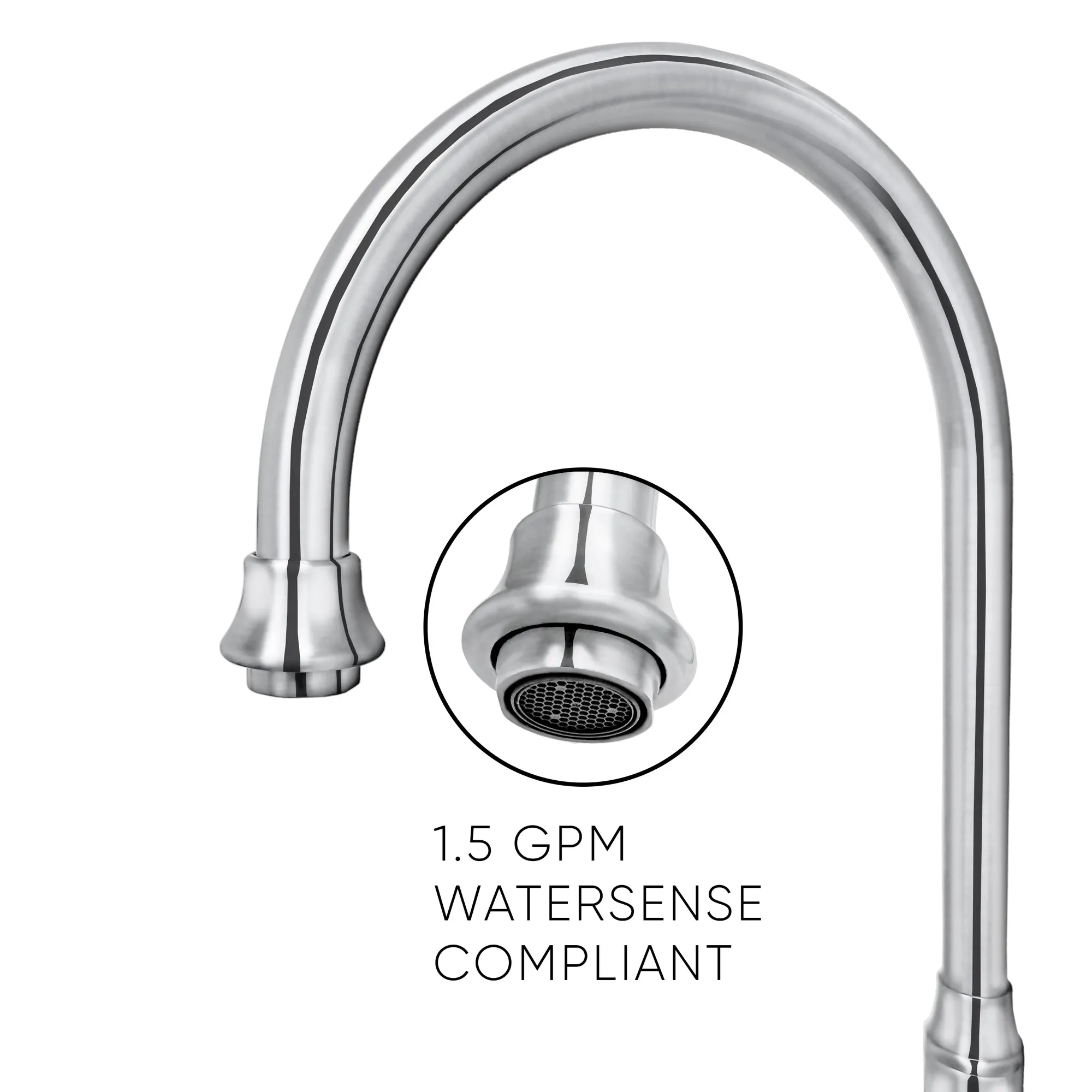 Bridge Faucet with Long Gooseneck Swivel Spout, Lever Handles and Solid Brass Side Spray