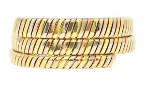 Bulgari 18 Karat Tri-Colored Yellow White Rose Gold Tubogas Serpenti Vintage Bracelet
