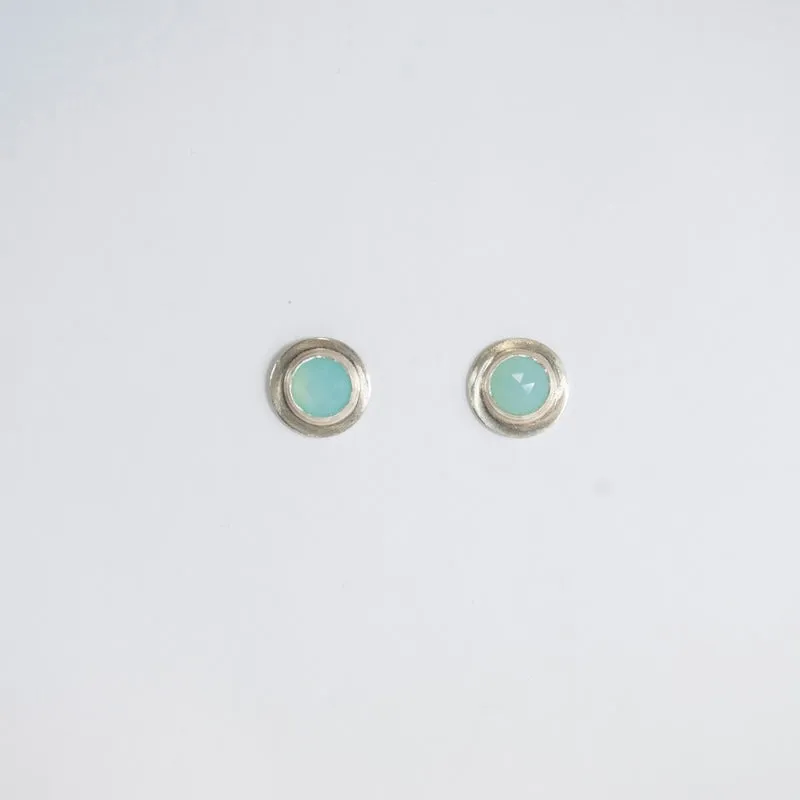 Button Earrings with Chalcedony