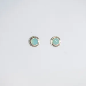Button Earrings with Chalcedony