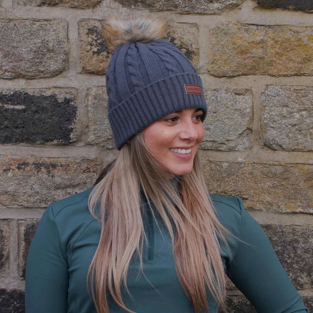 Cameo Equine Cable Knit Chunky Bobble Hat - Stylish and Warm for Cold Days