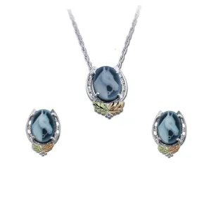 Cameo Horse - Silver Black Hills Gold Earrings & Pendant Set