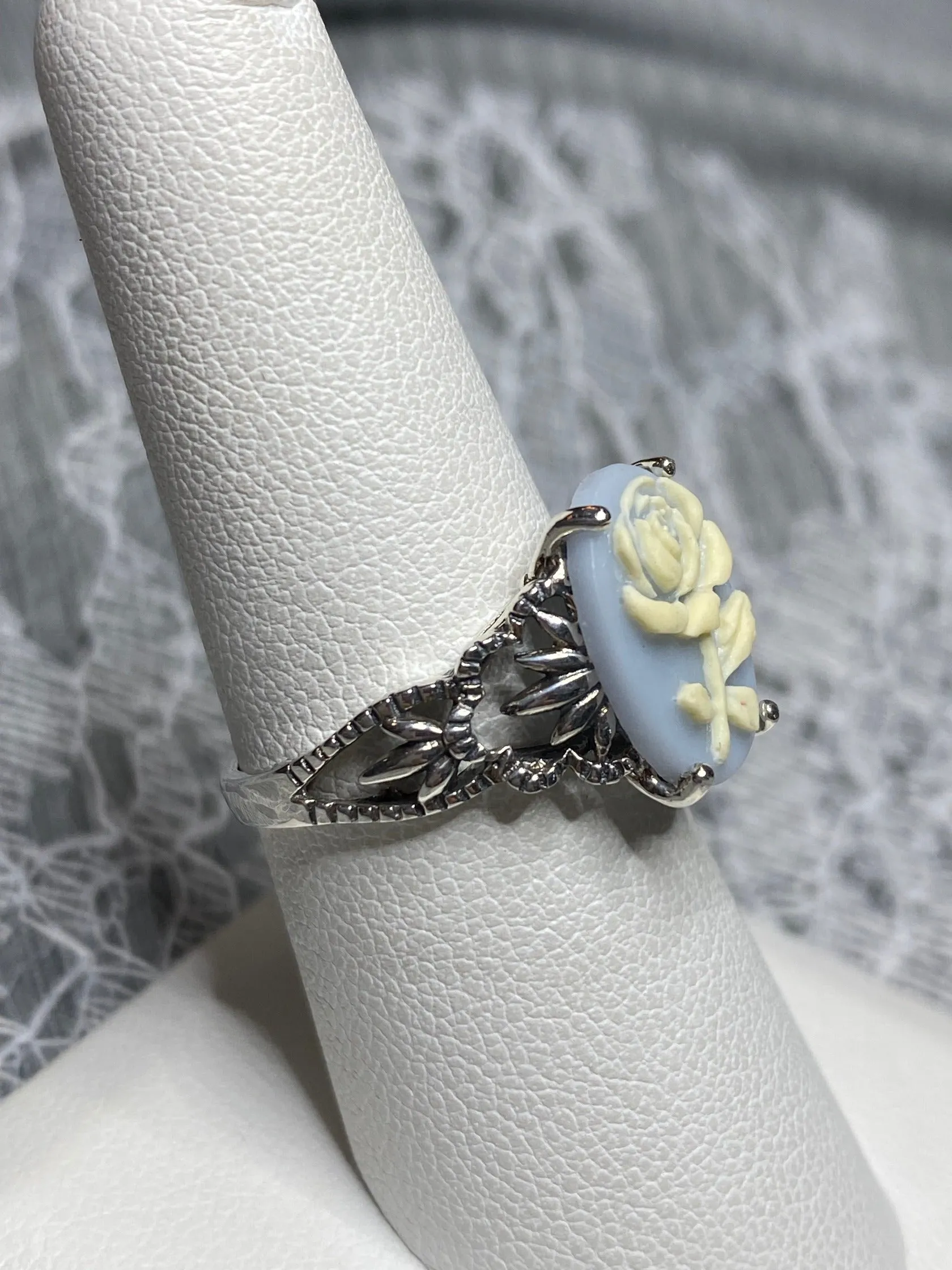 Cameo Ring | Ivory Rose, Silver Filigree, Victorian Gothic Jewelry, Ace D92