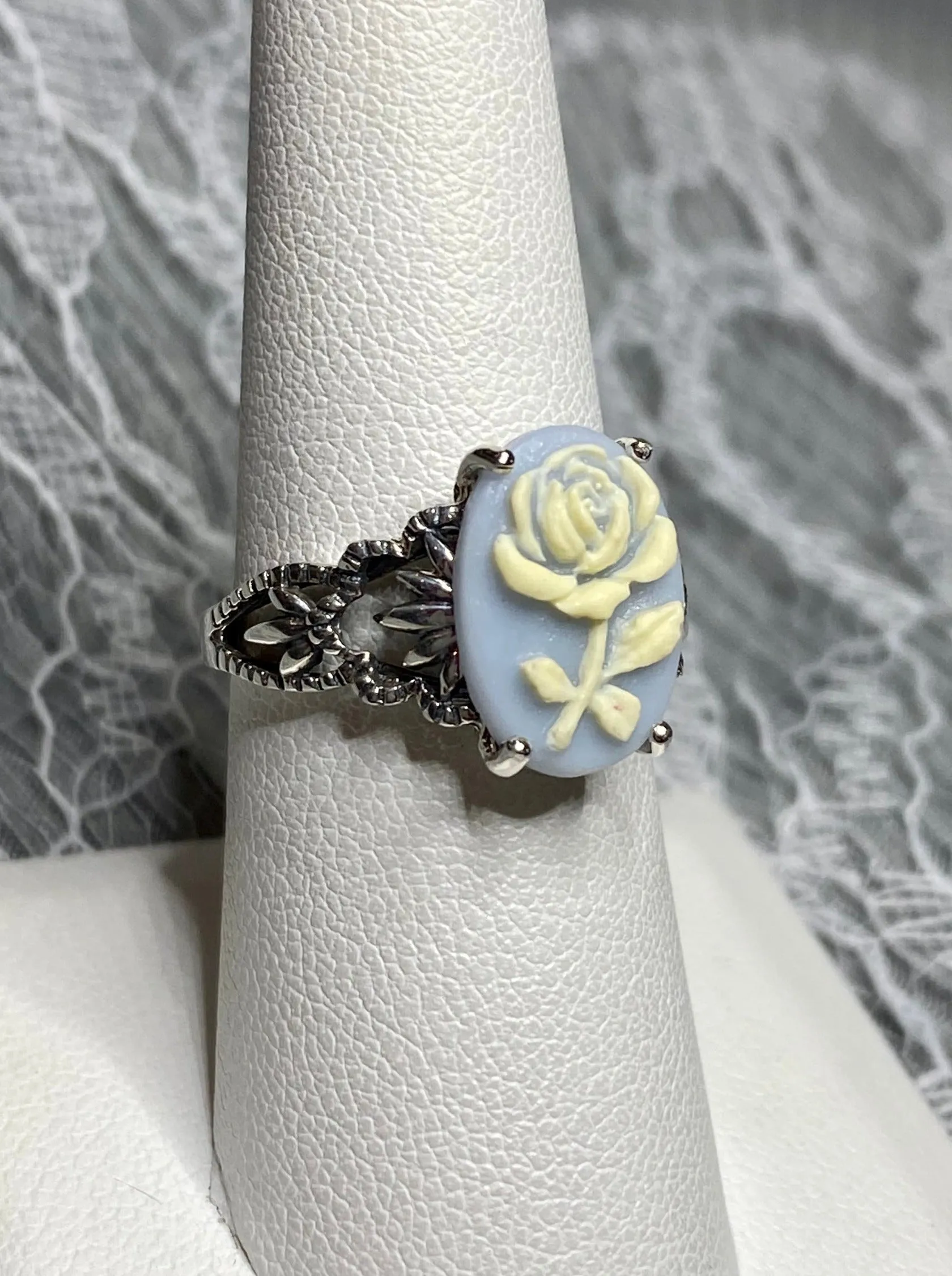 Cameo Ring | Ivory Rose, Silver Filigree, Victorian Gothic Jewelry, Ace D92