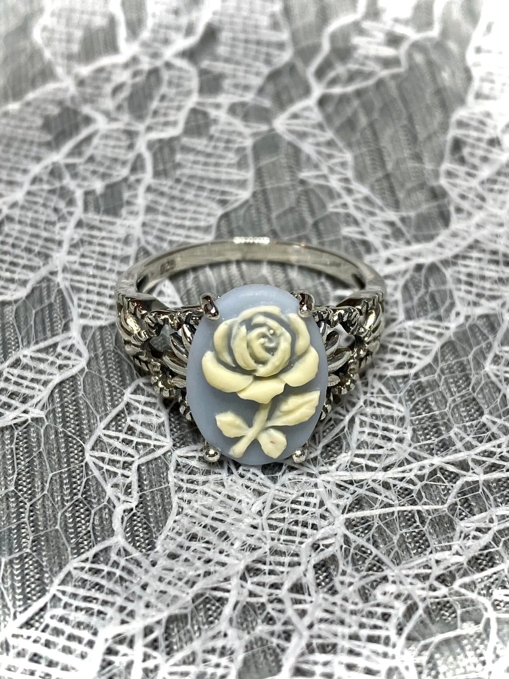 Cameo Ring | Ivory Rose, Silver Filigree, Victorian Gothic Jewelry, Ace D92