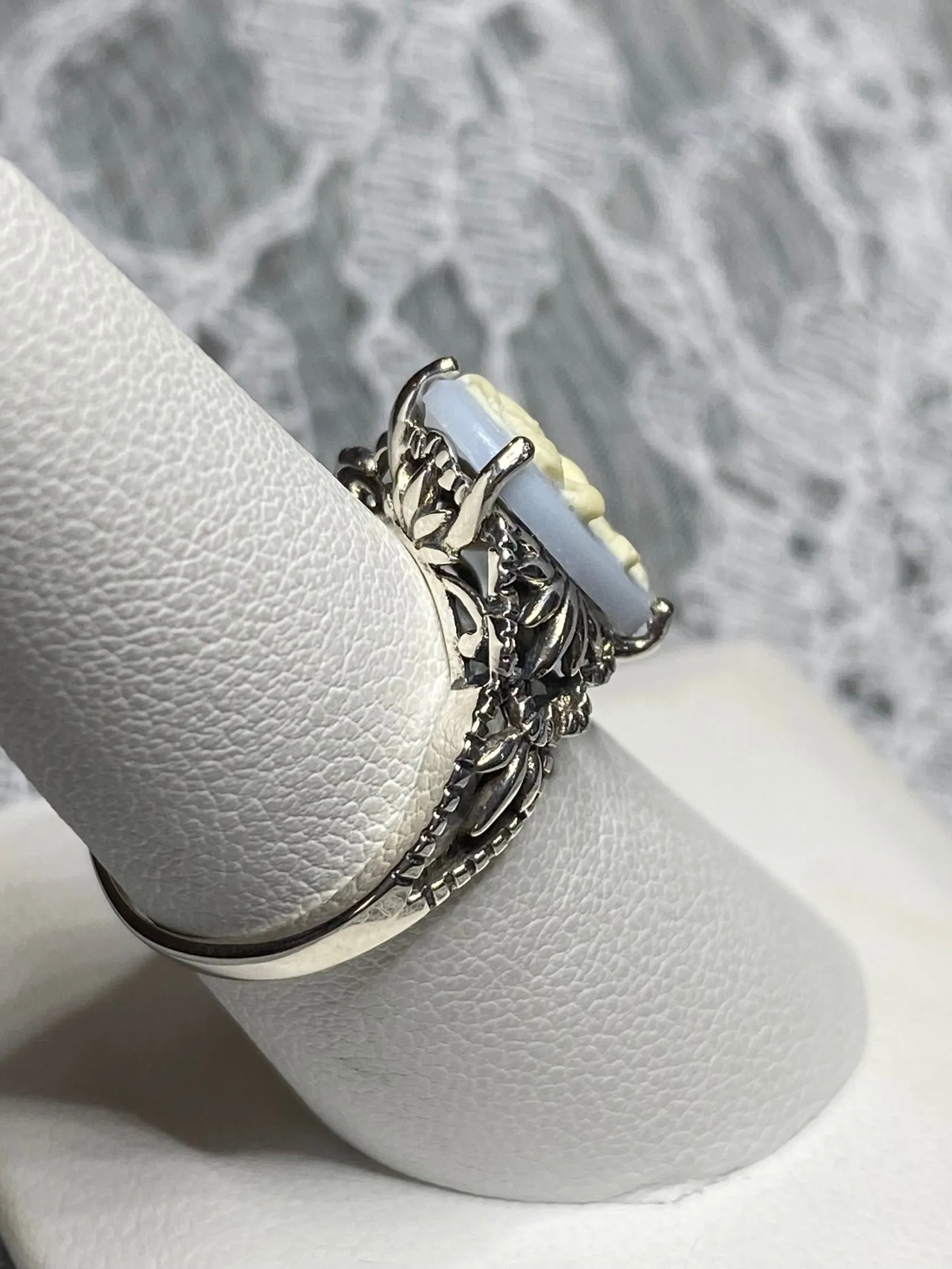 Cameo Ring | Ivory Rose, Silver Filigree, Victorian Gothic Jewelry, Ace D92