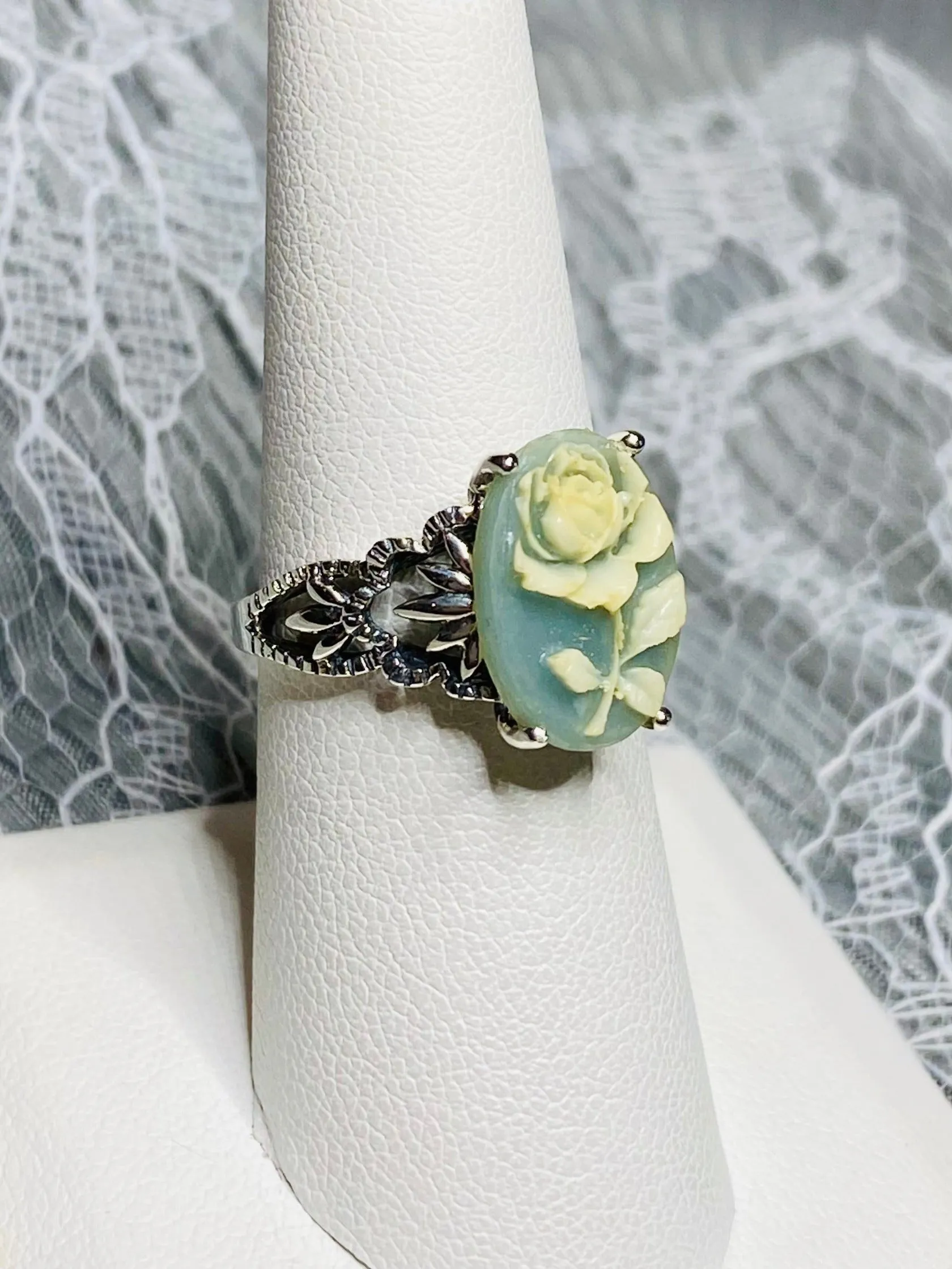 Cameo Ring | Ivory Rose, Silver Filigree, Victorian Gothic Jewelry, Ace D92