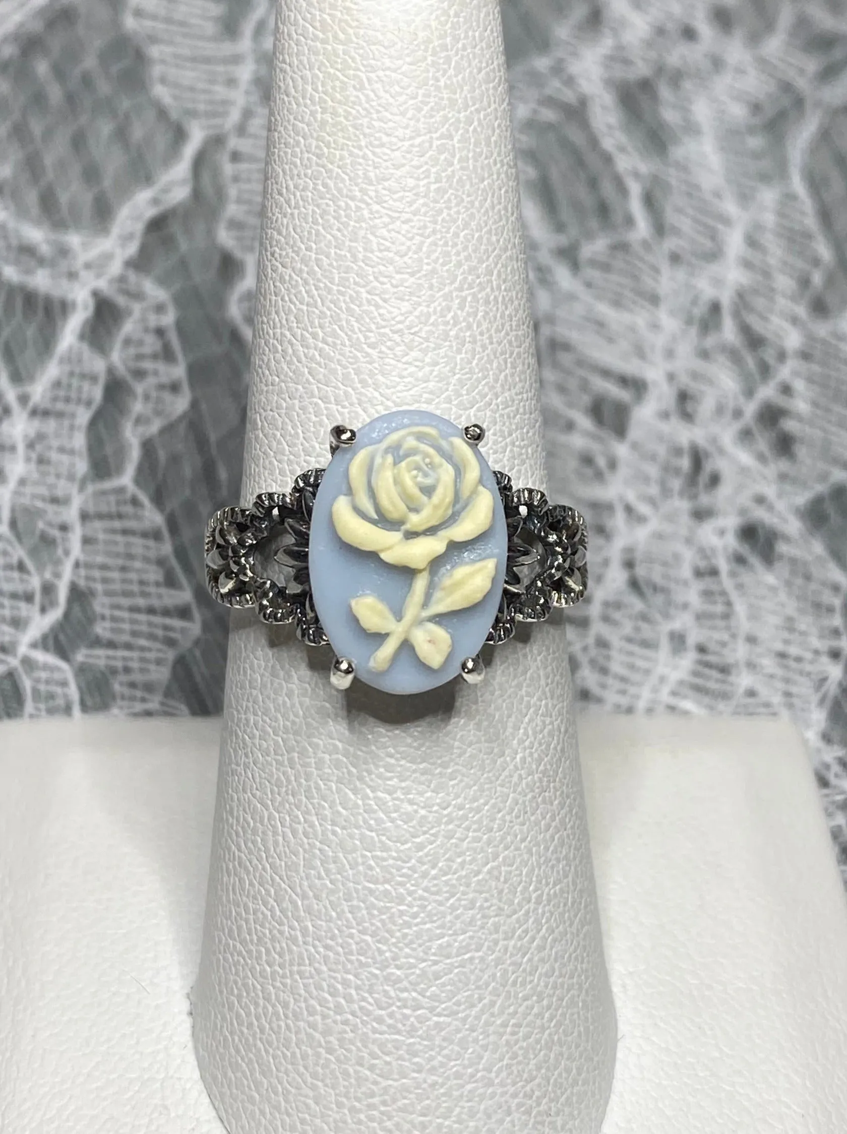 Cameo Ring | Ivory Rose, Silver Filigree, Victorian Gothic Jewelry, Ace D92