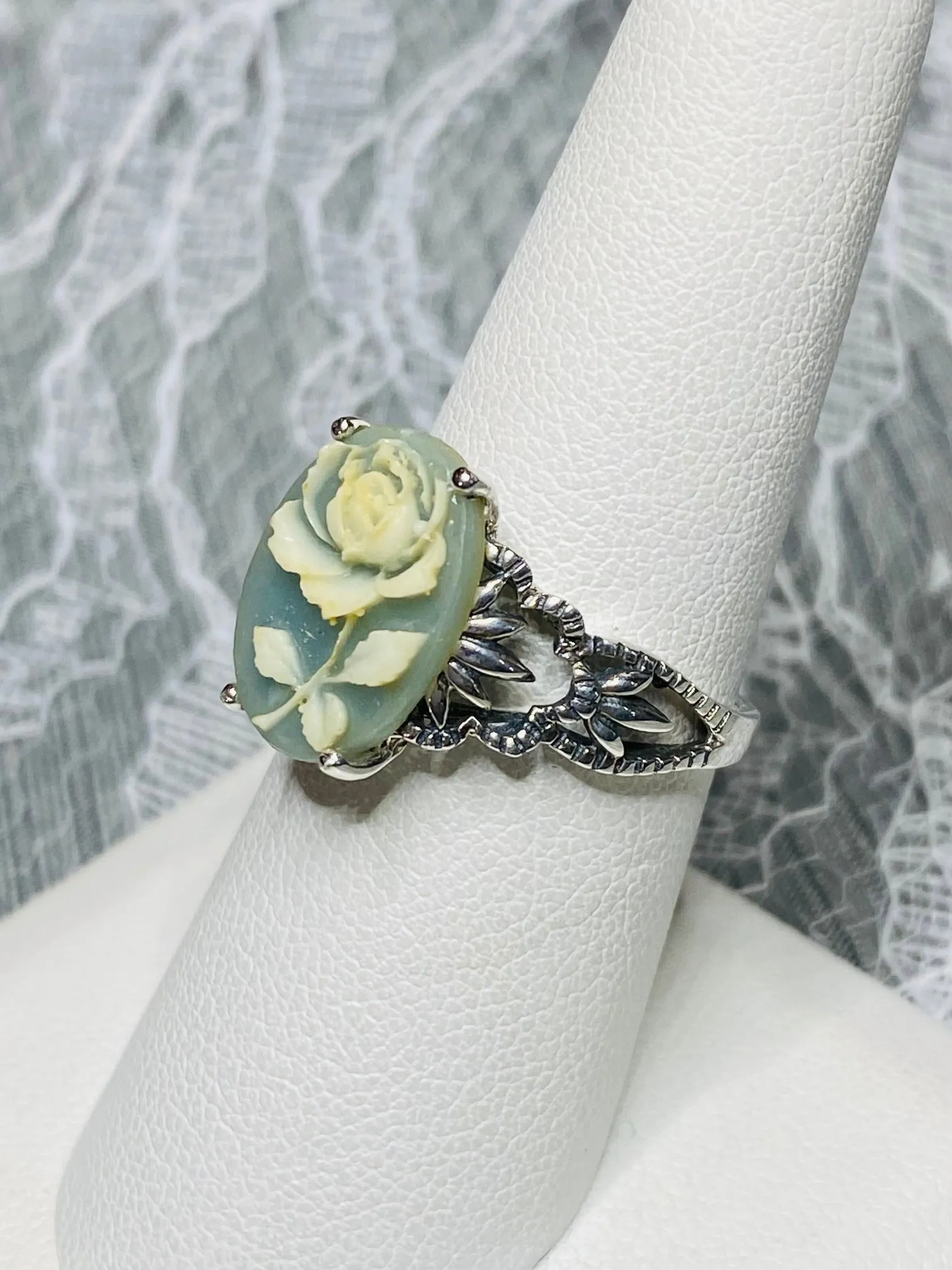 Cameo Ring | Ivory Rose, Silver Filigree, Victorian Gothic Jewelry, Ace D92