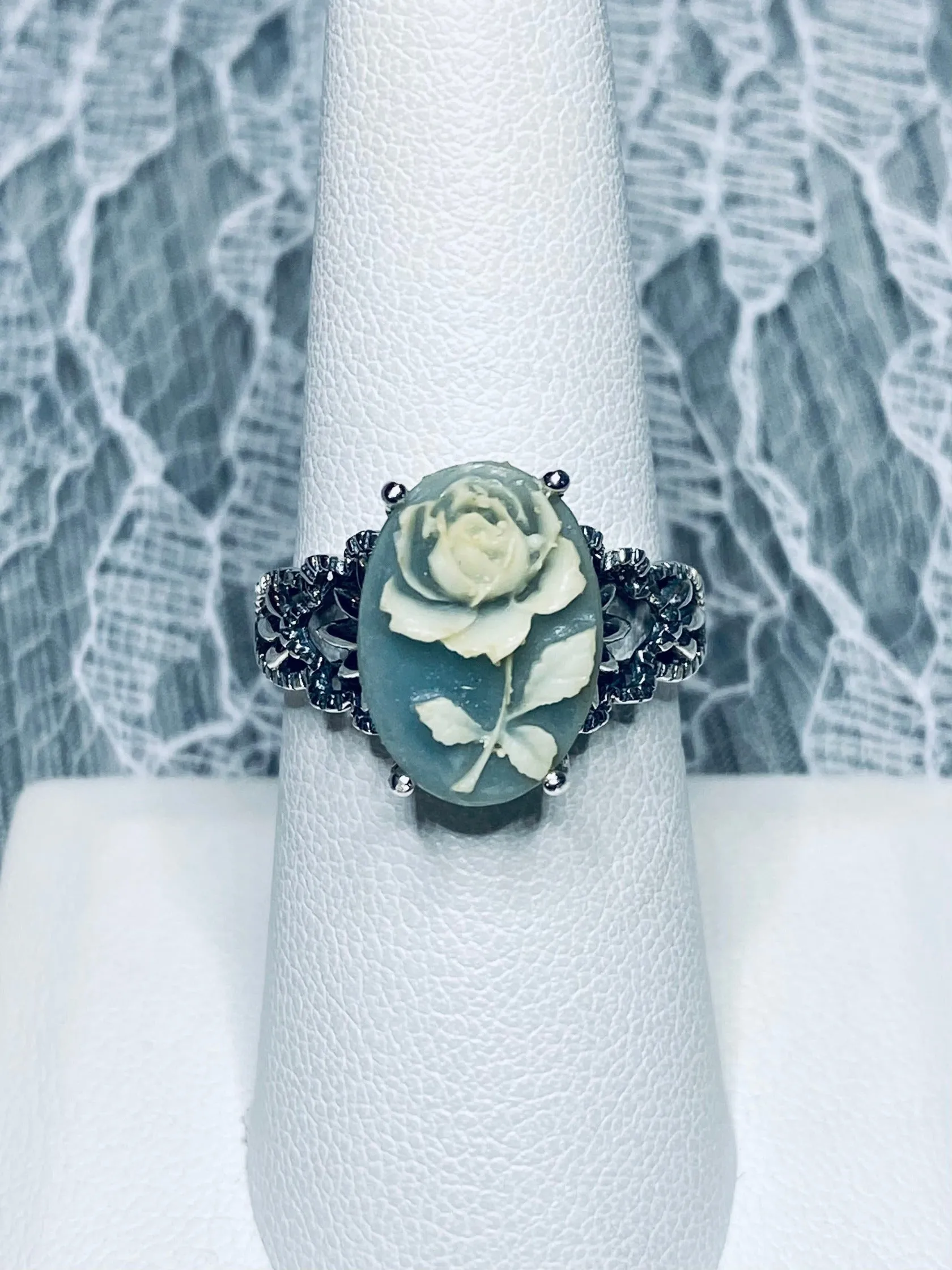Cameo Ring | Ivory Rose, Silver Filigree, Victorian Gothic Jewelry, Ace D92