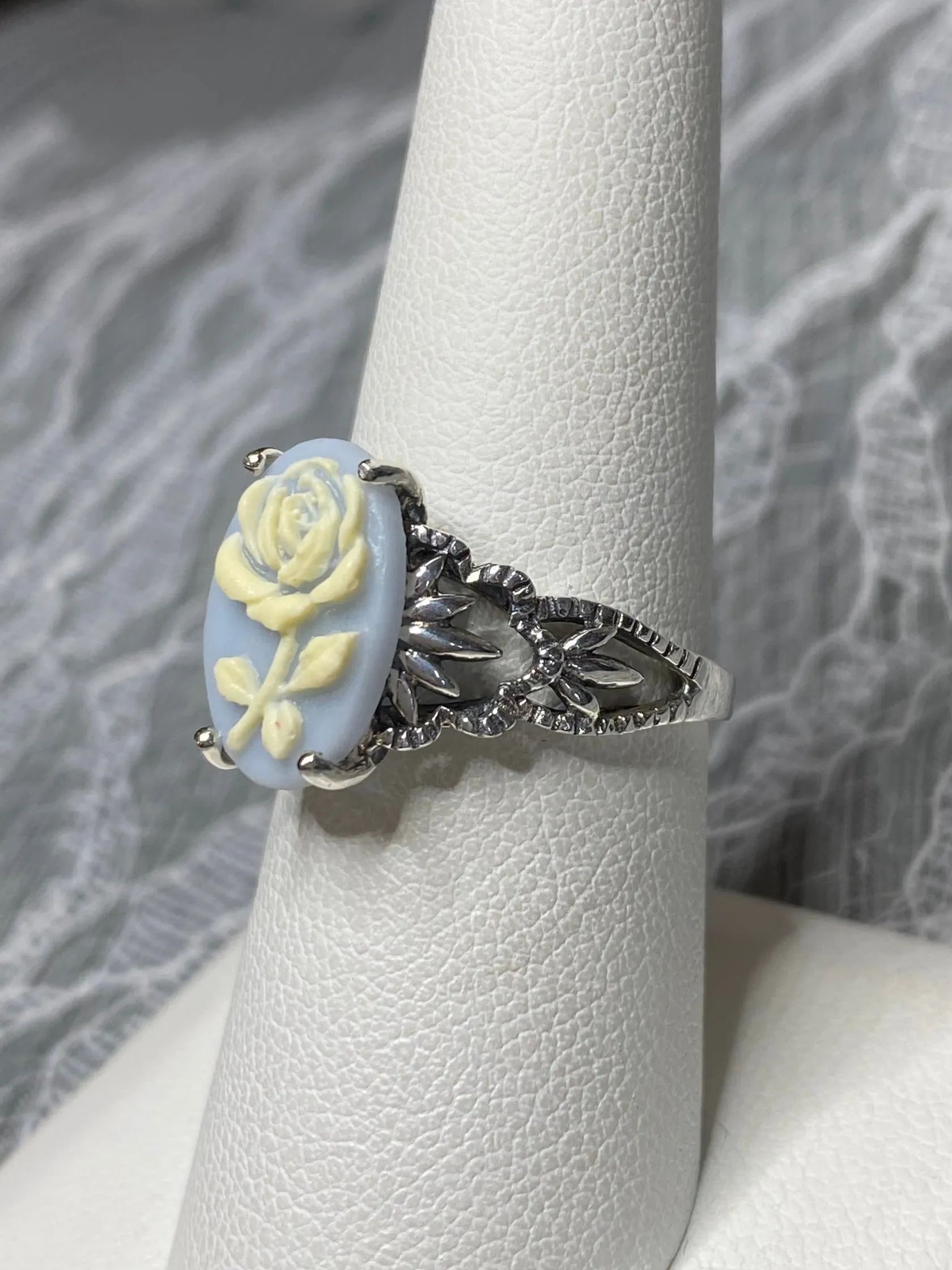 Cameo Ring | Ivory Rose, Silver Filigree, Victorian Gothic Jewelry, Ace D92