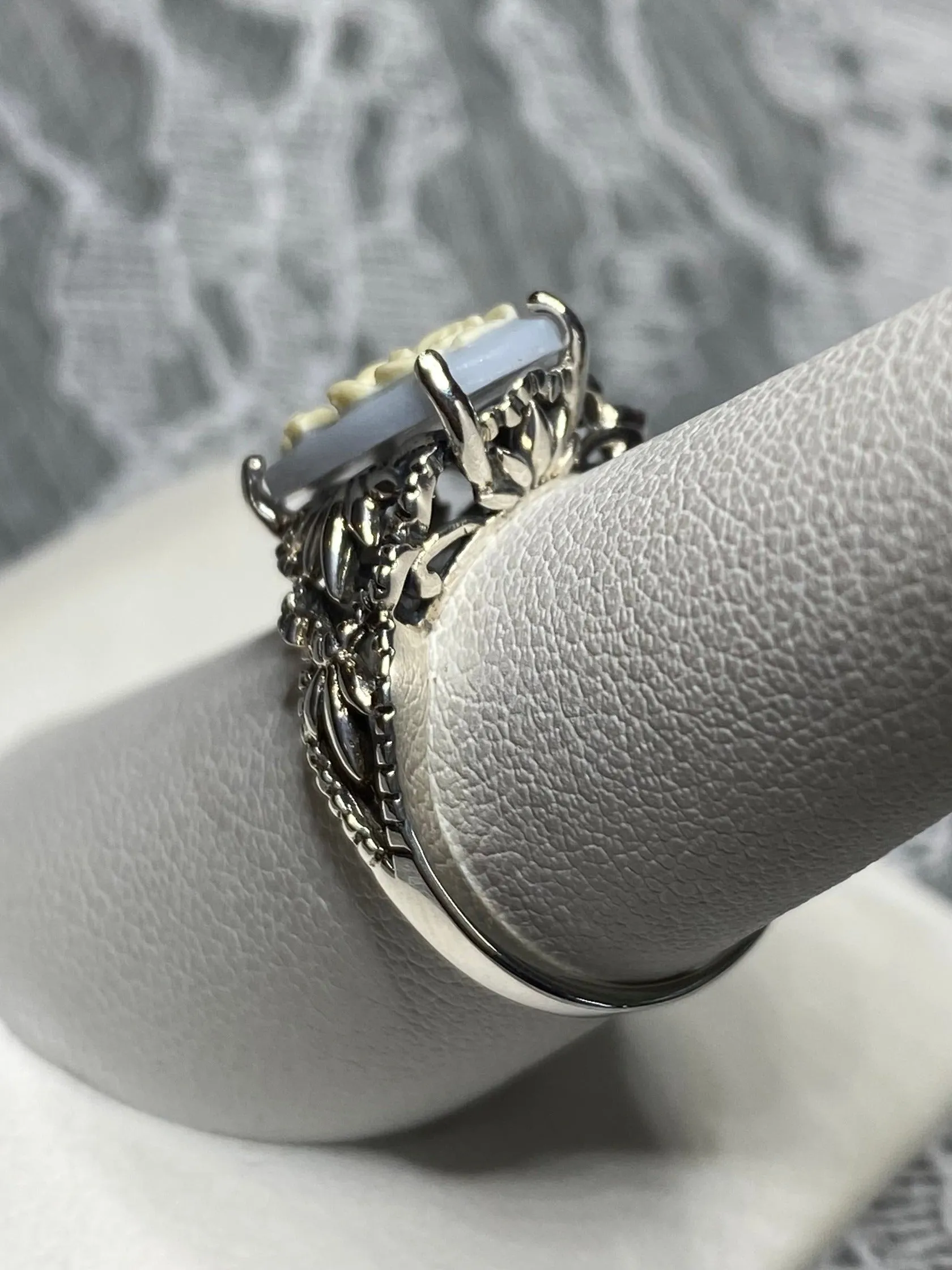 Cameo Ring | Ivory Rose, Silver Filigree, Victorian Gothic Jewelry, Ace D92