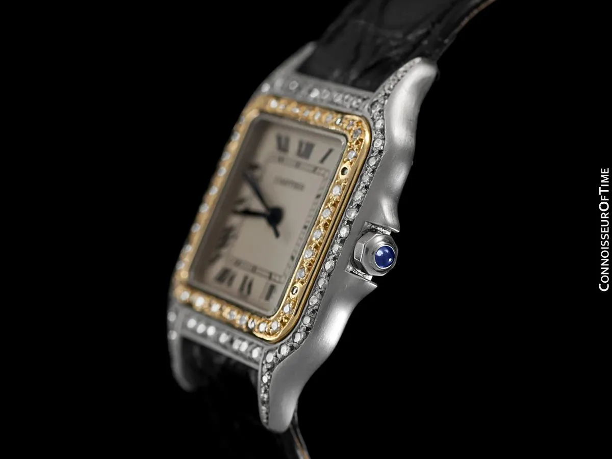 Cartier Panthere Two-Tone Mens Mens Midsize / Unisex Watch - Stainless Steel, 18K Gold Plated & Diamonds