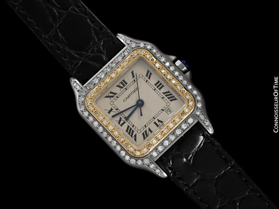 Cartier Panthere Two-Tone Mens Mens Midsize / Unisex Watch - Stainless Steel, 18K Gold Plated & Diamonds