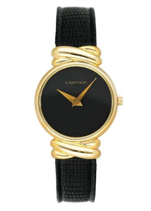 Cartier Vintage Black Dial 18K Yellow Gold Ladies Watch