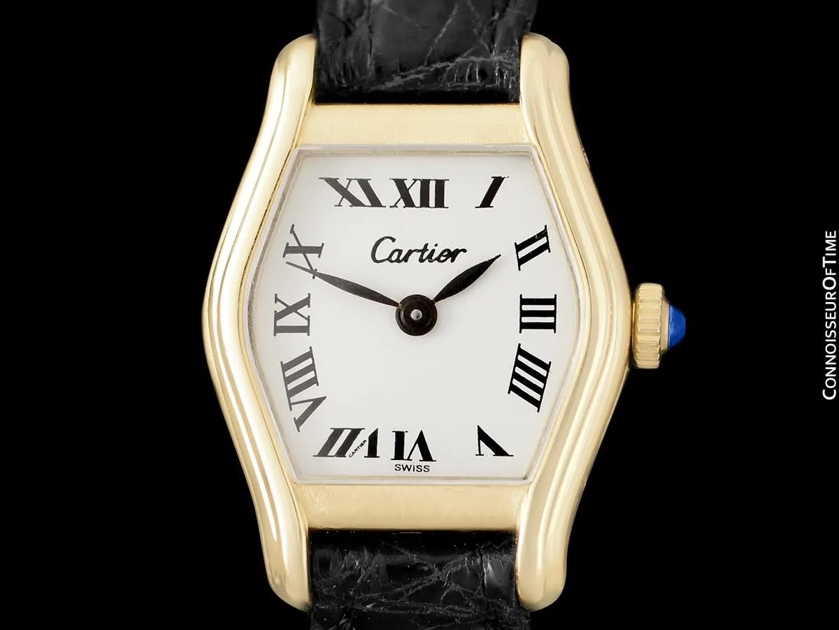 Cartier Vintage Ladies Tortue Tortoise Mechanical Watch - Solid 18K Gold with Deployment Buckle