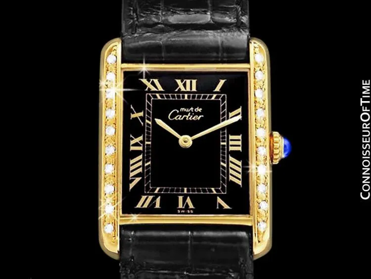 Cartier Vintage Mens Tank Mechanical Watch - Gold Vermeil, 18K Gold over Sterling Silver & Diamonds