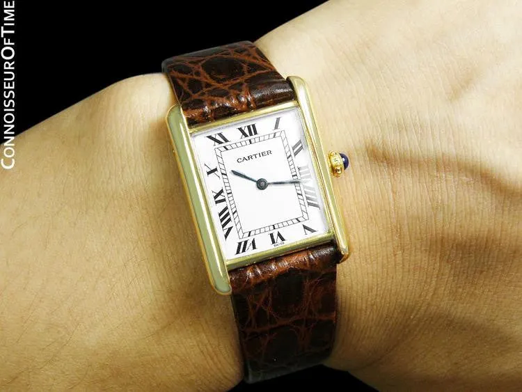 Cartier Vintage Mens Tank Mechanical Watch - Gold Vermeil, 18K Gold over Sterling Silver