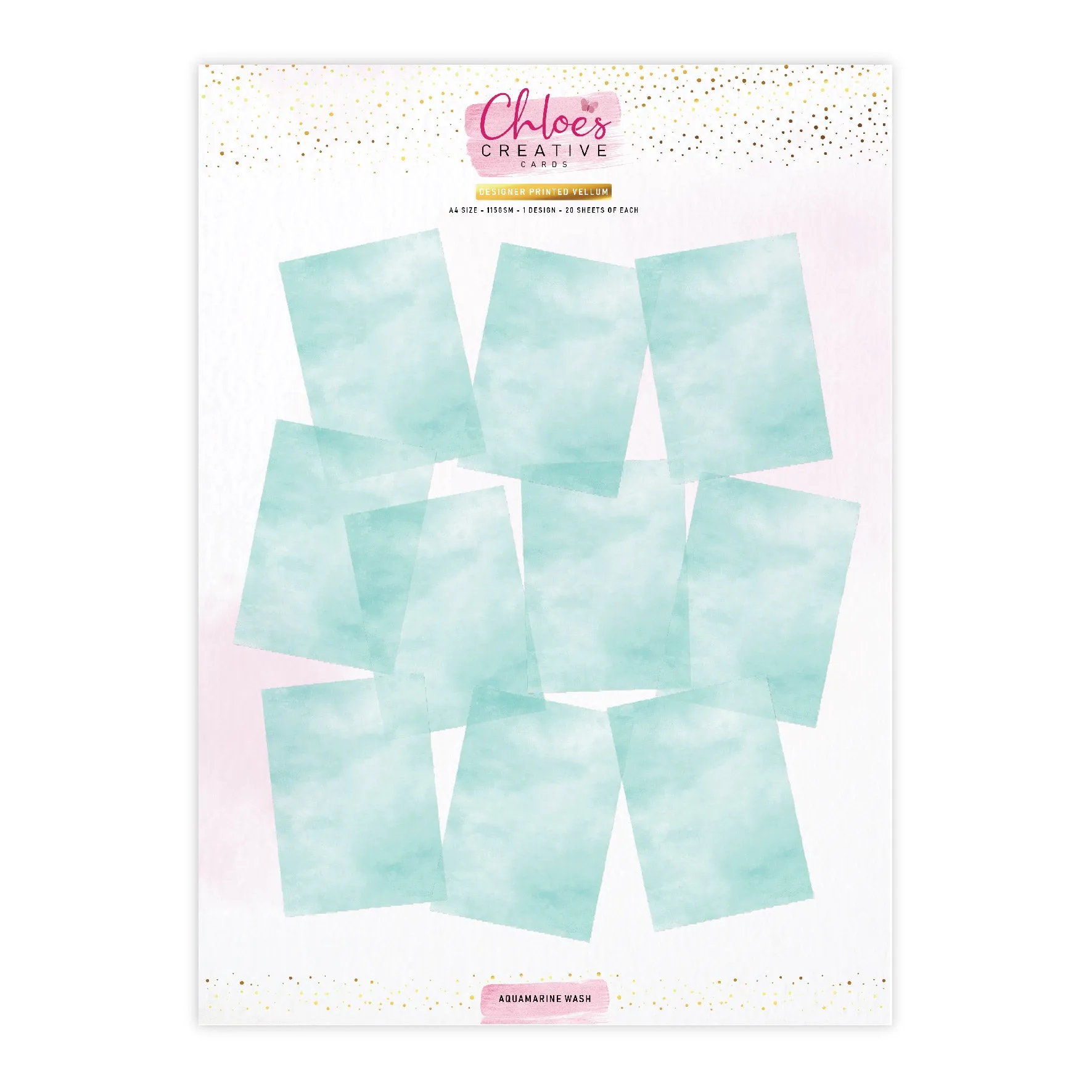 Chloes Creative Cards Designer Printed Vellum (A4) (20 Sheets) - Aquamarine Wash