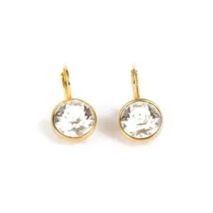 Clear Crystal Lever Back Earrings Gold Vermeil