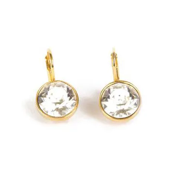 Clear Crystal Lever Back Earrings Gold Vermeil
