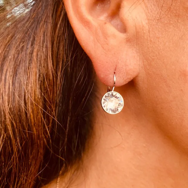 Clear Crystal Lever Back Earrings Gold Vermeil