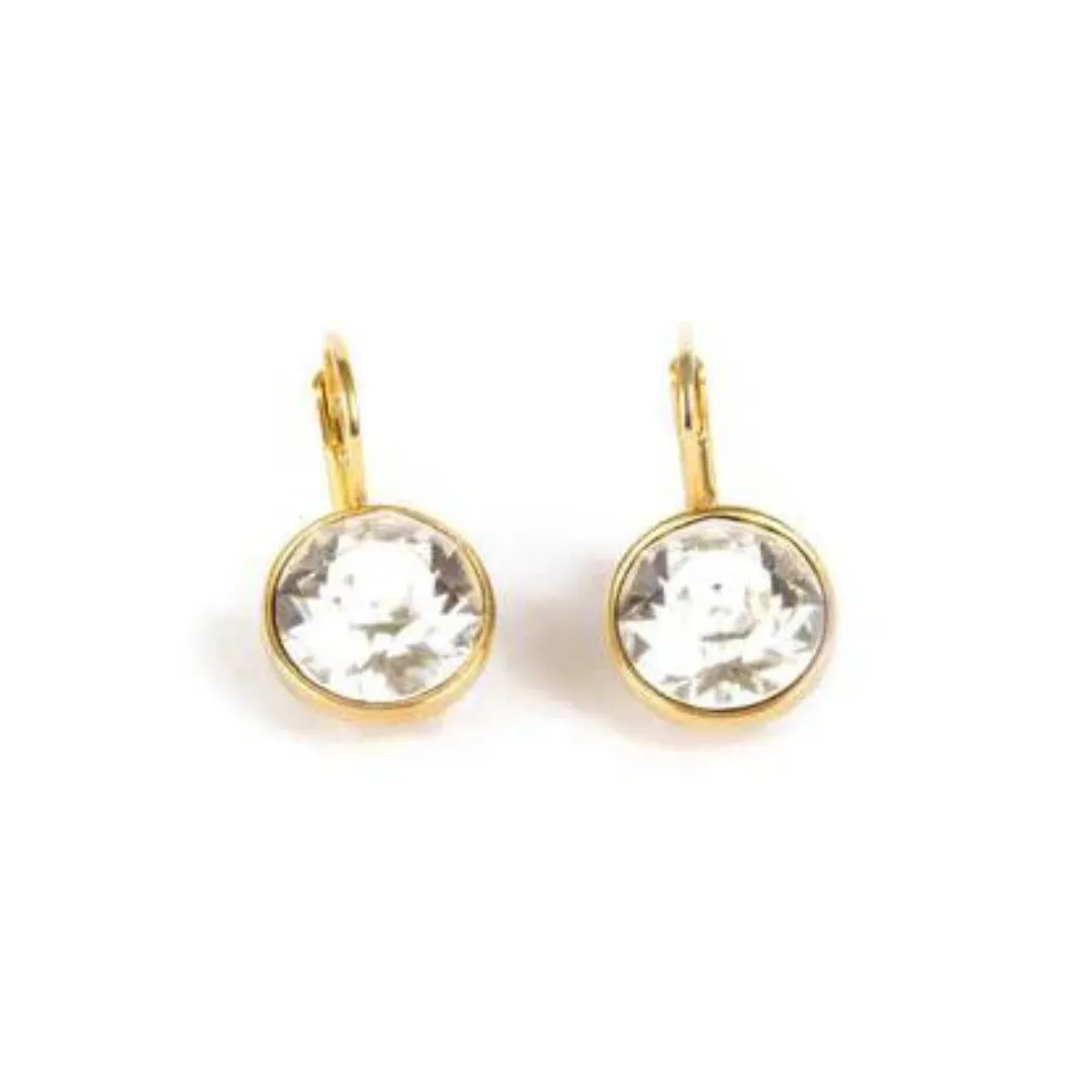 Clear Crystal Lever Back Earrings Gold Vermeil