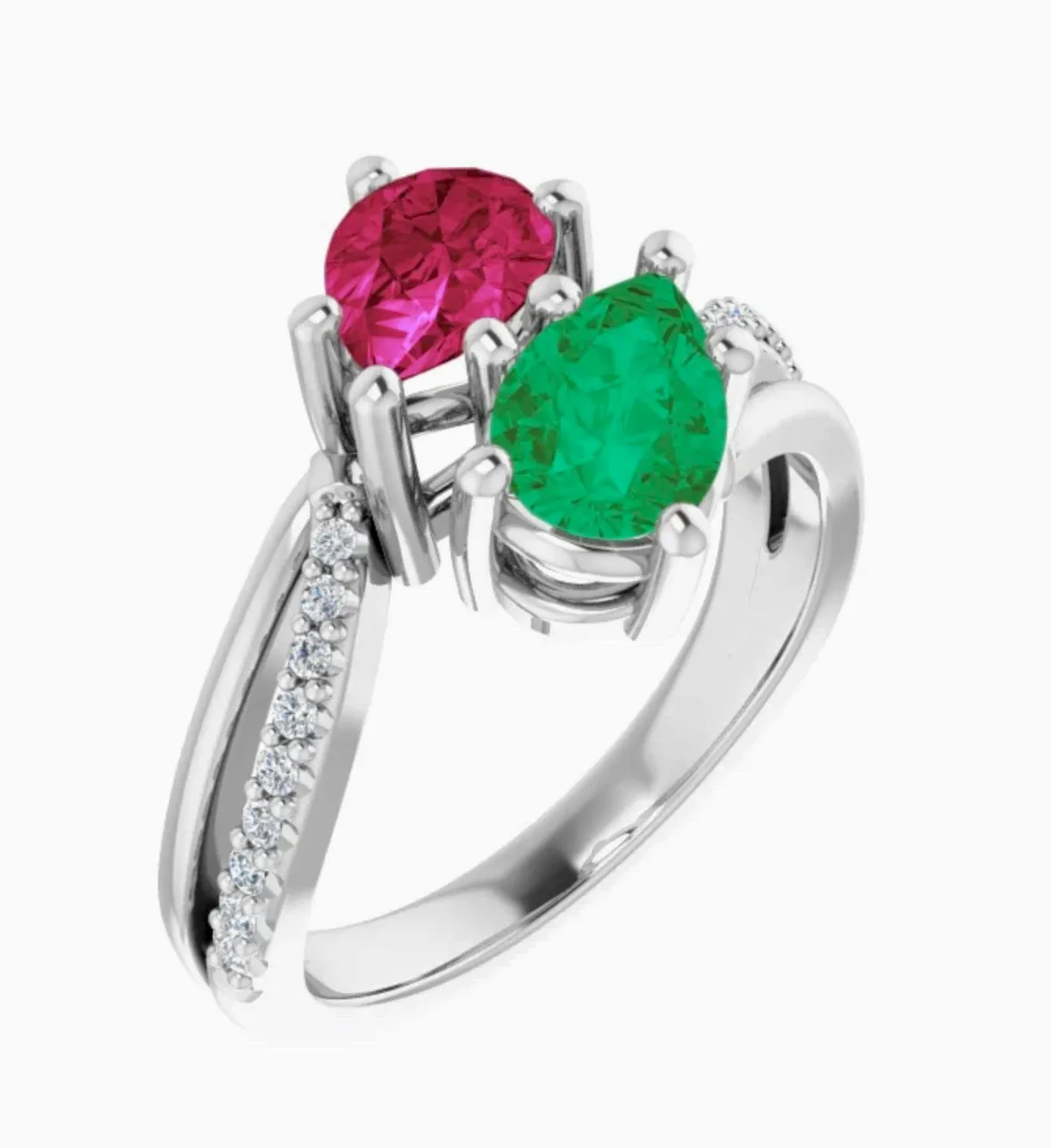 Colombian Emerald and Ruby Bypass "Toi Et Moi" Ring