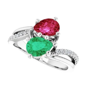 Colombian Emerald and Ruby Bypass "Toi Et Moi" Ring