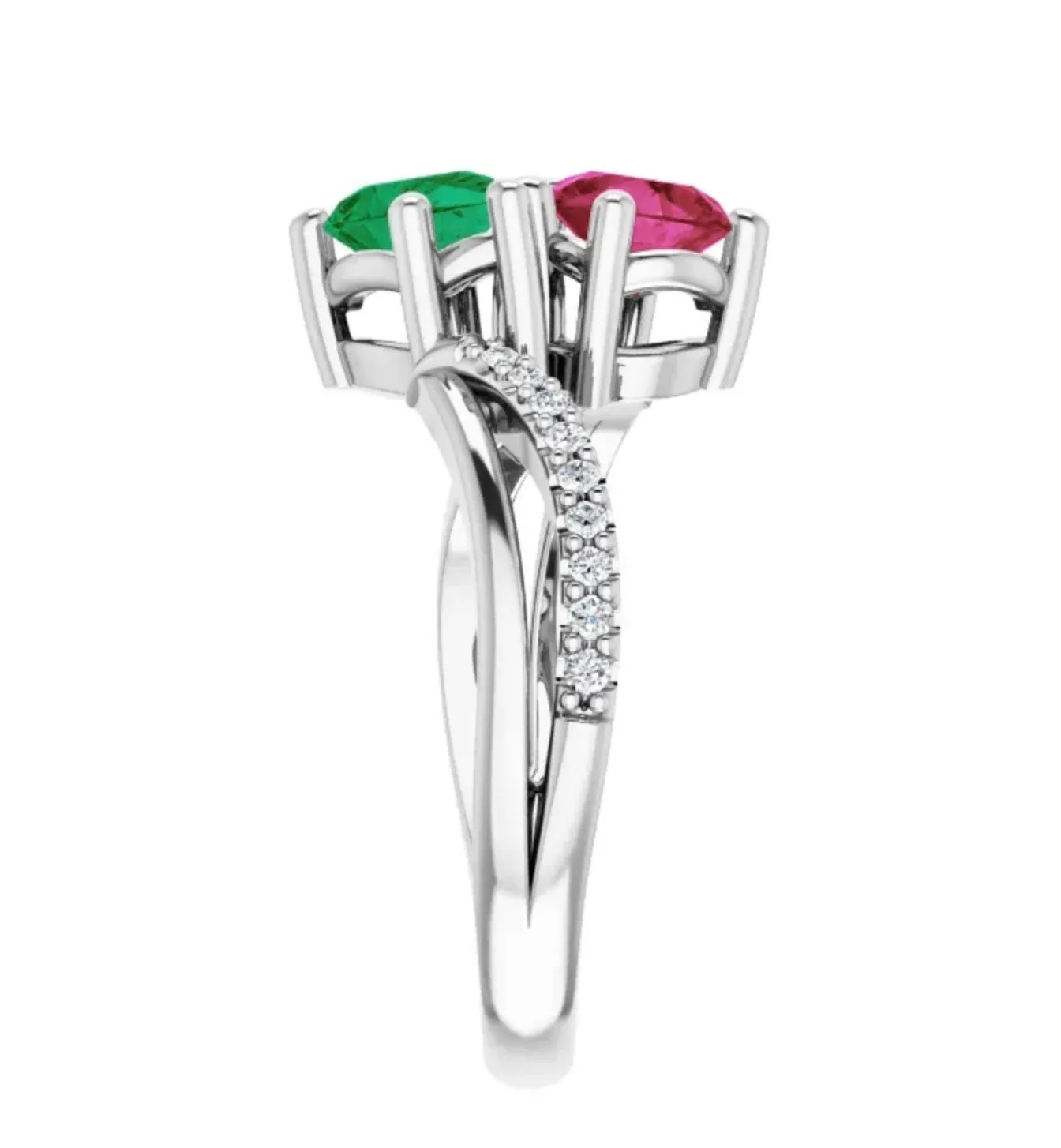 Colombian Emerald and Ruby Bypass "Toi Et Moi" Ring