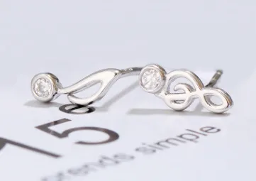 Creative musical note Earrings S 925 Sterling Silver personality earrings