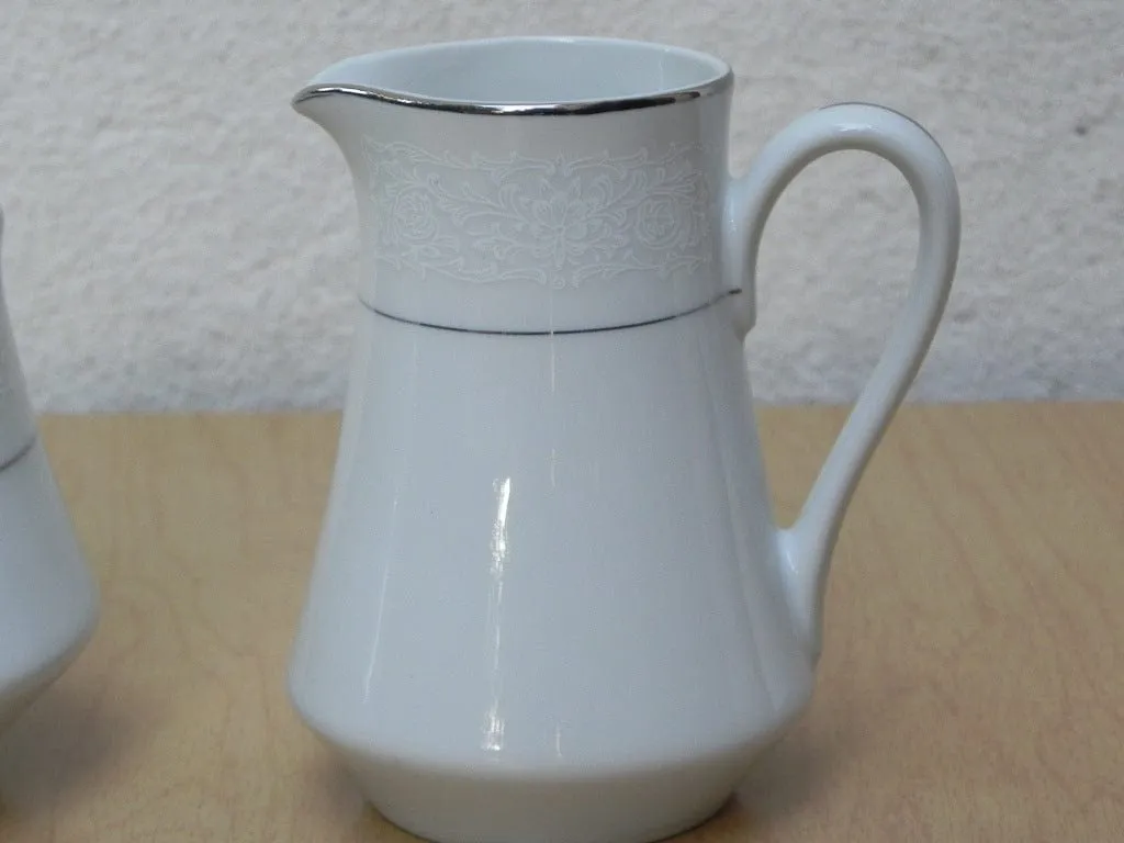 Delux White China with Silver Stripe Creamer Set, Antoinette Line