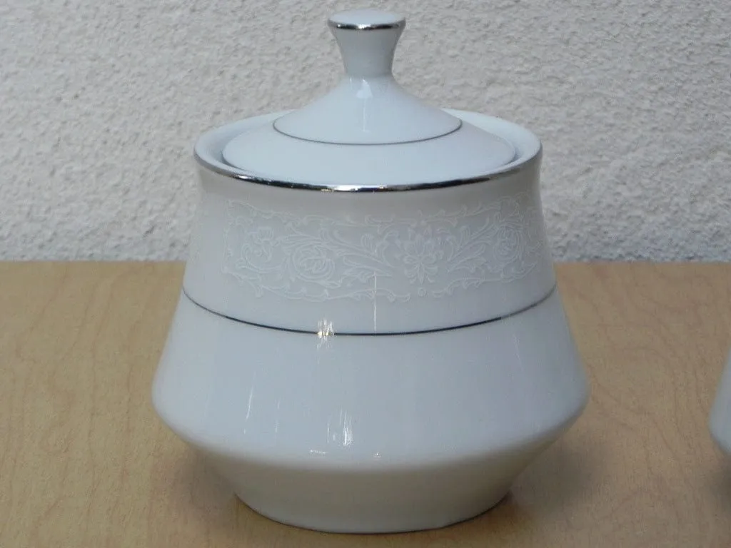 Delux White China with Silver Stripe Creamer Set, Antoinette Line