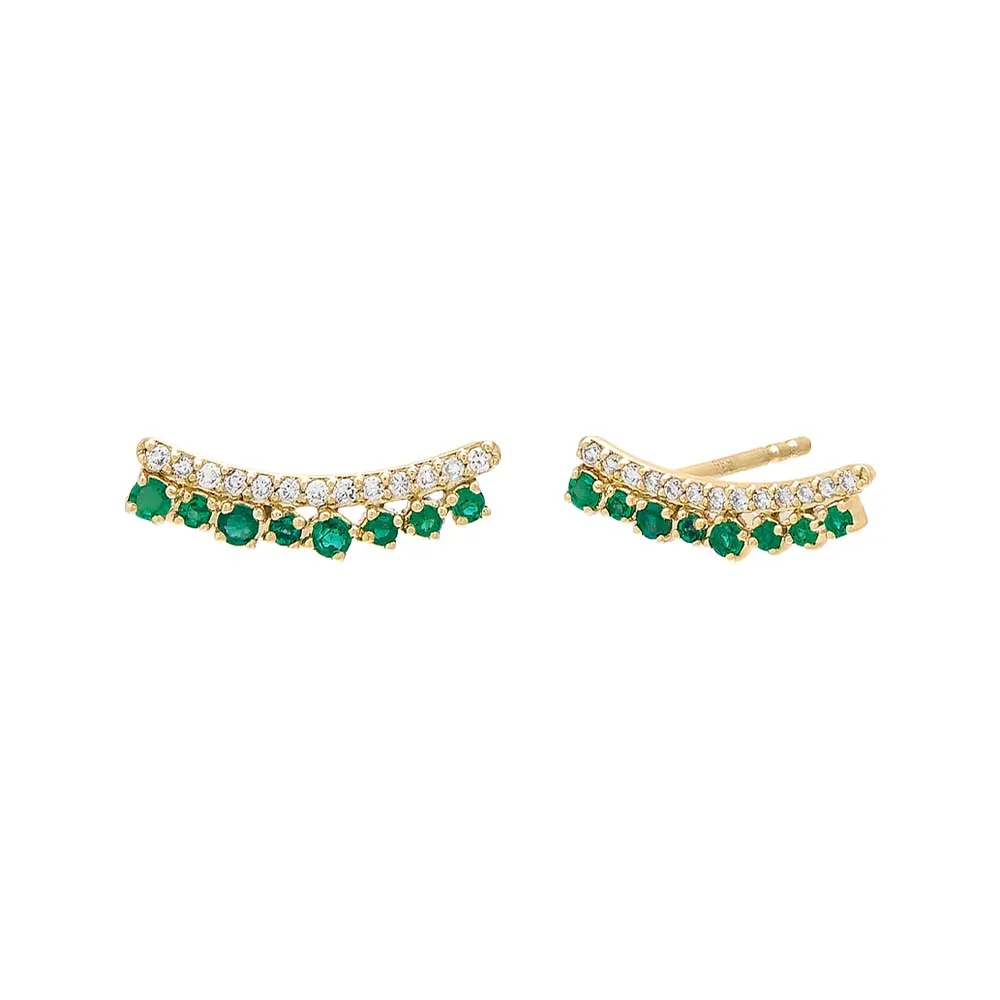 Diamond Gemstone Curved Bar Stud Earring 14K