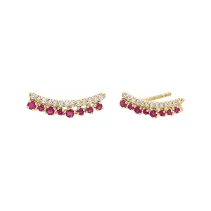 Diamond Gemstone Curved Bar Stud Earring 14K