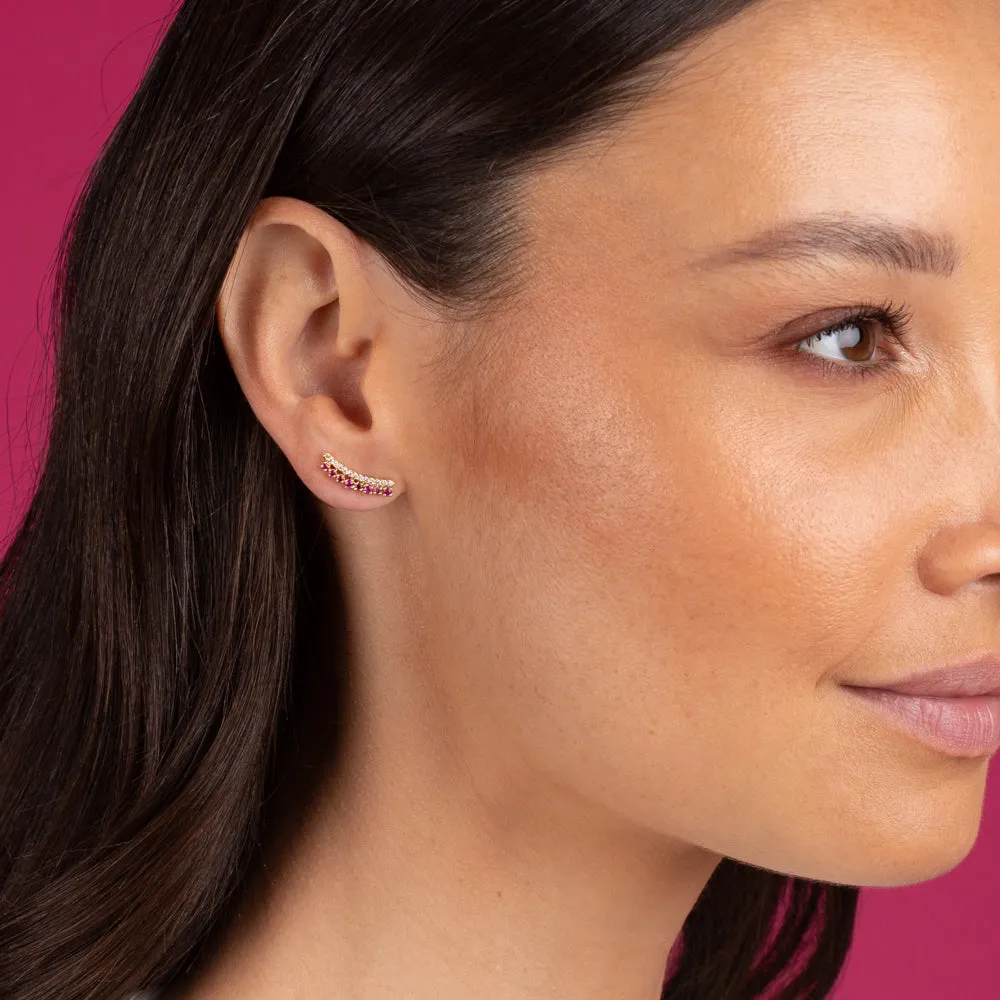 Diamond Gemstone Curved Bar Stud Earring 14K