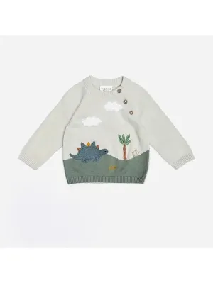 Dino Applique Button Pullover Sweater