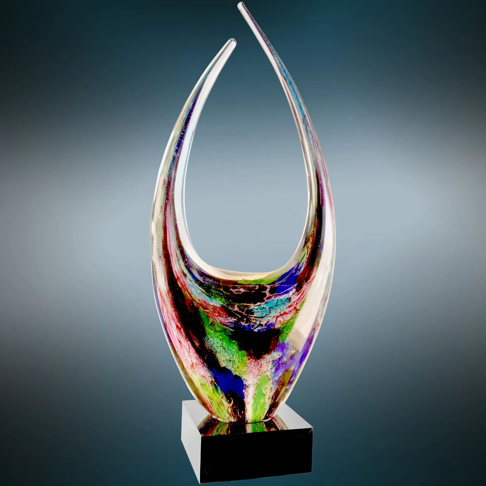 Dual Rising Art Glass with Square Black Base