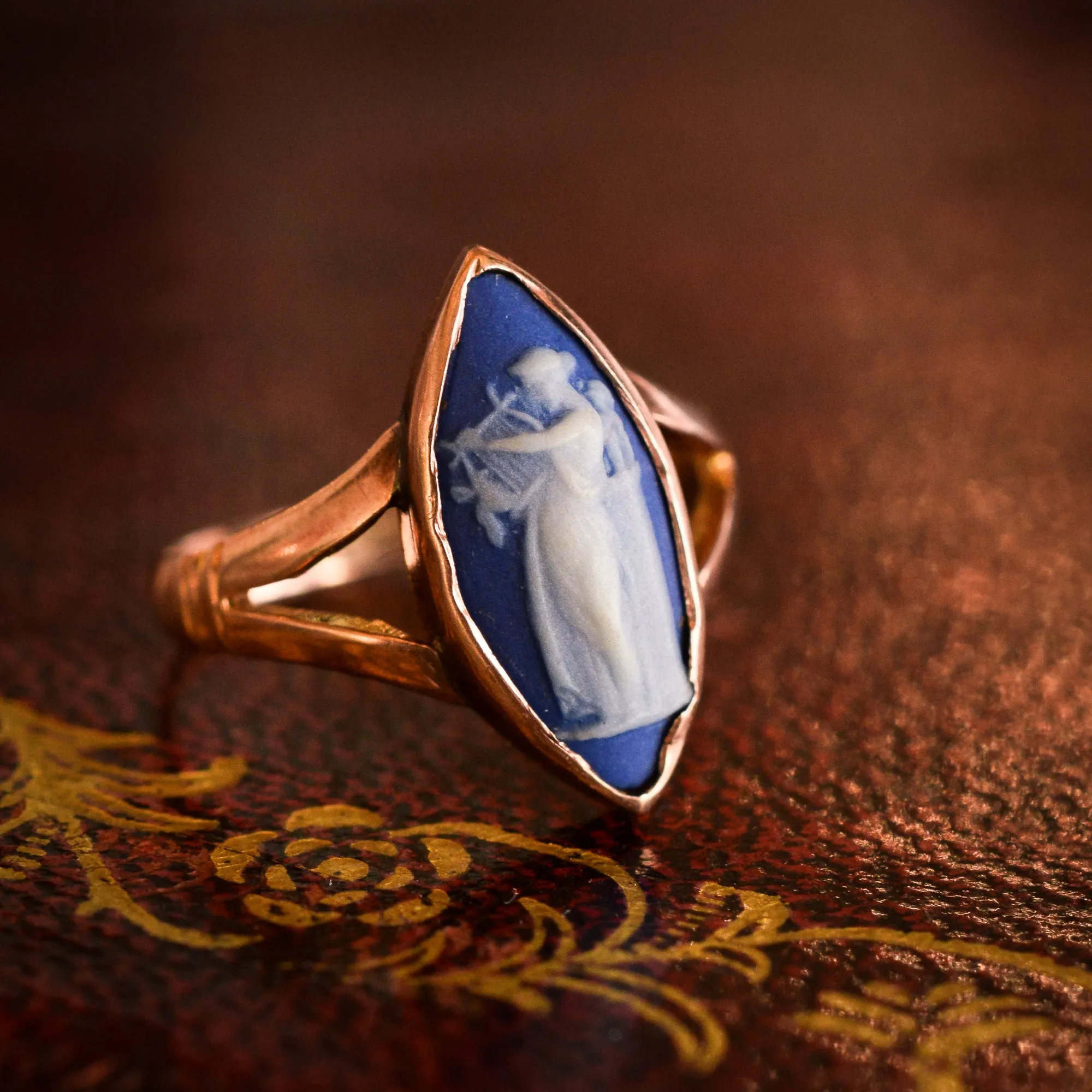 Edwardian Wedgwood "Erato" Navette Cameo Ring