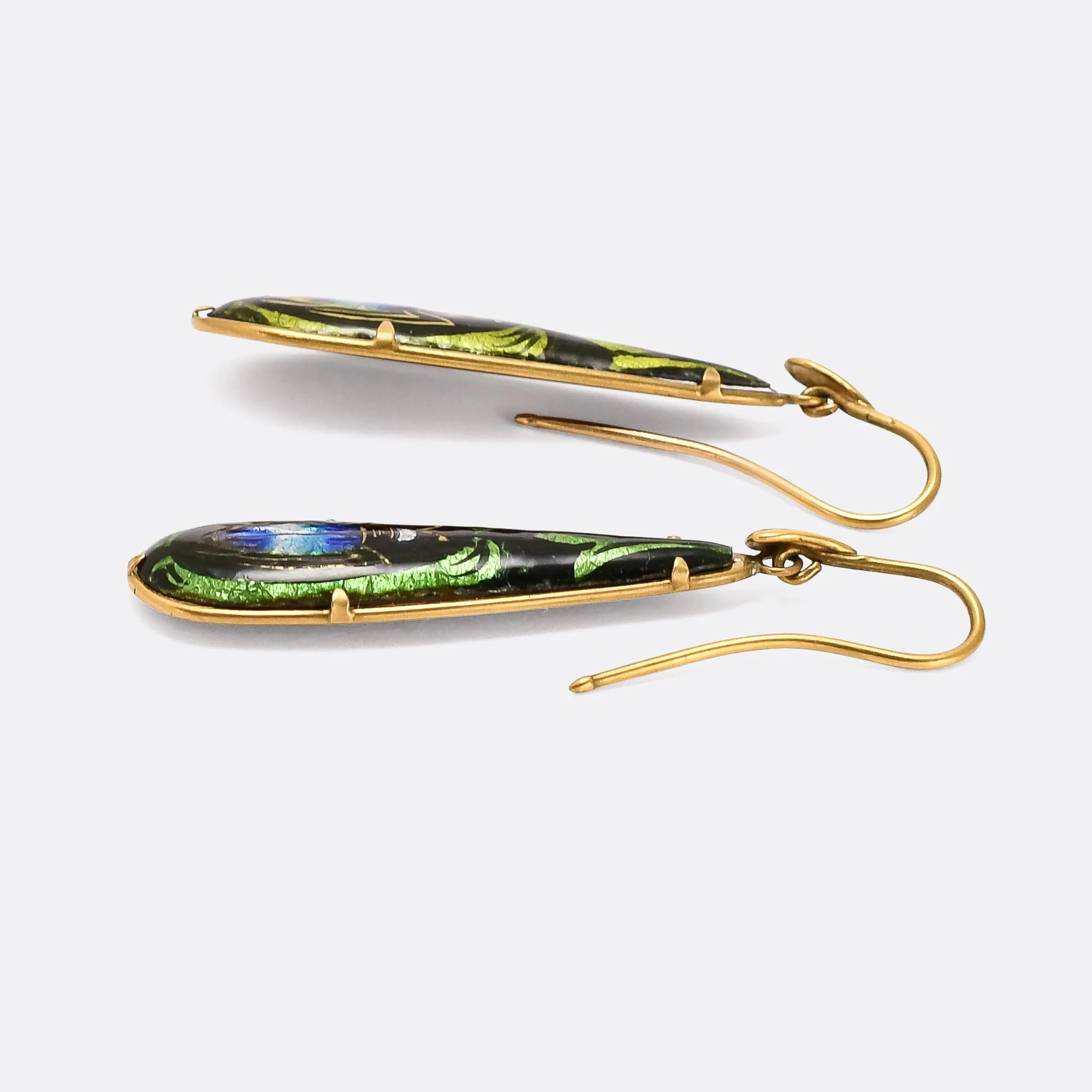 Egyptian Revival Limoges Enamel Beetle Earrings