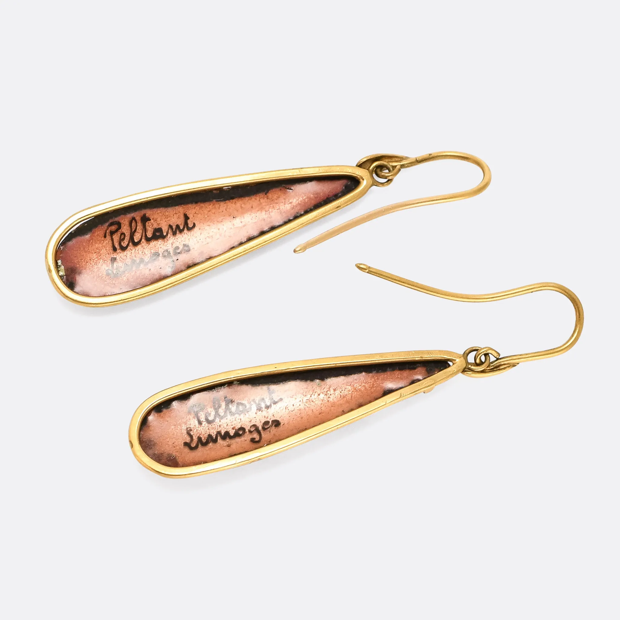 Egyptian Revival Limoges Enamel Beetle Earrings