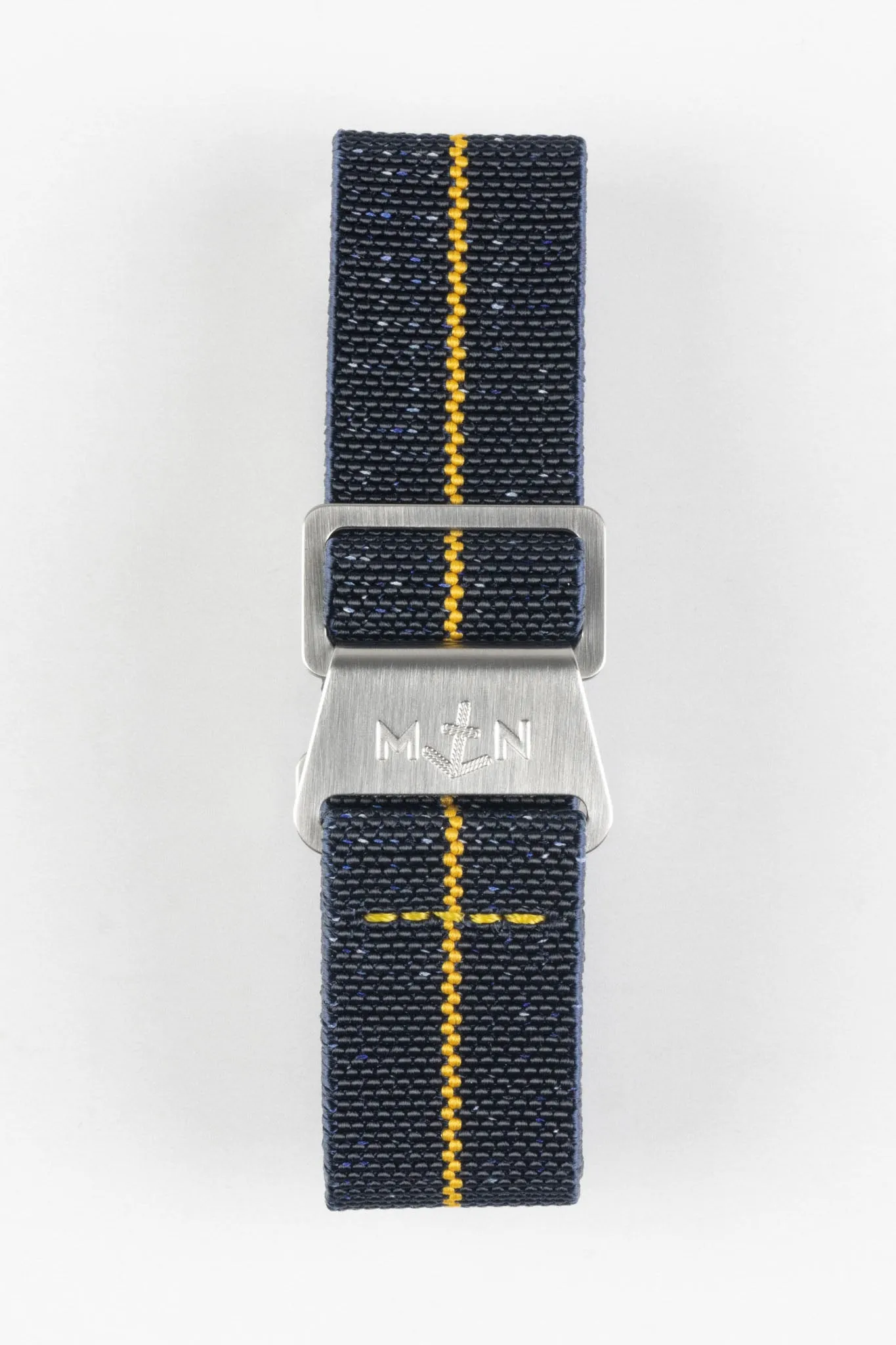 Erika's Originals INDIGO DENIM MN™ Strap with MUSTARD Centerline - BRUSHED Hardware
