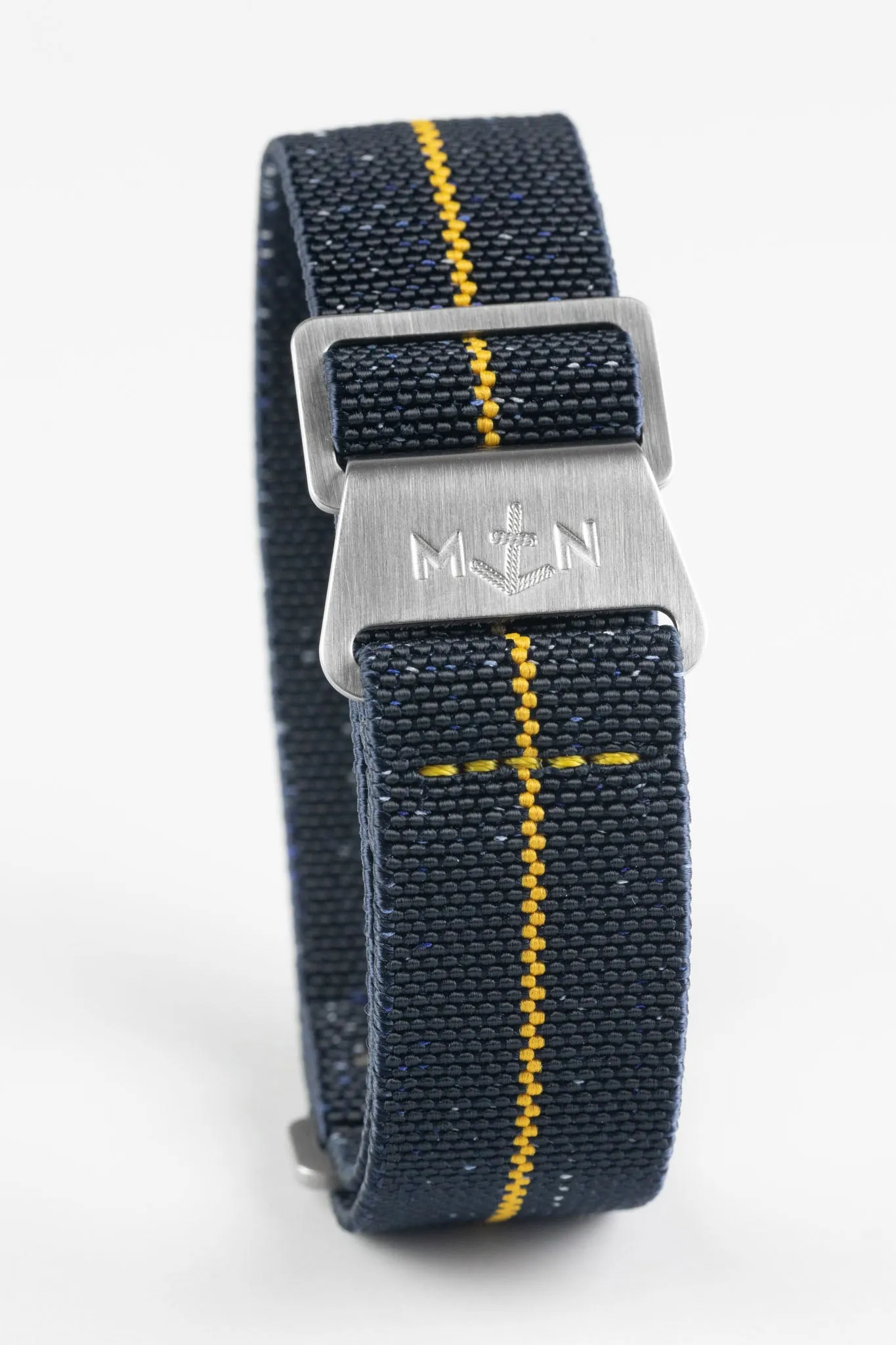 Erika's Originals INDIGO DENIM MN™ Strap with MUSTARD Centerline - BRUSHED Hardware