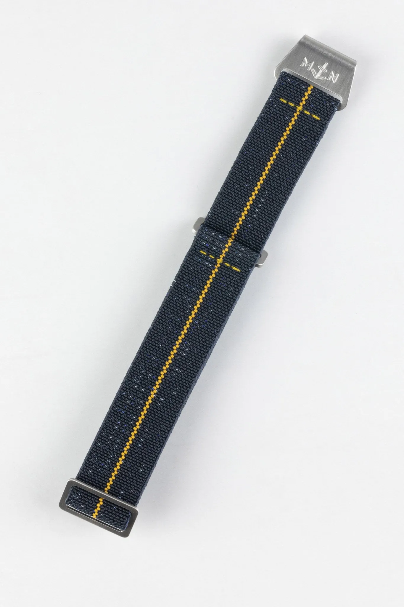 Erika's Originals INDIGO DENIM MN™ Strap with MUSTARD Centerline - BRUSHED Hardware